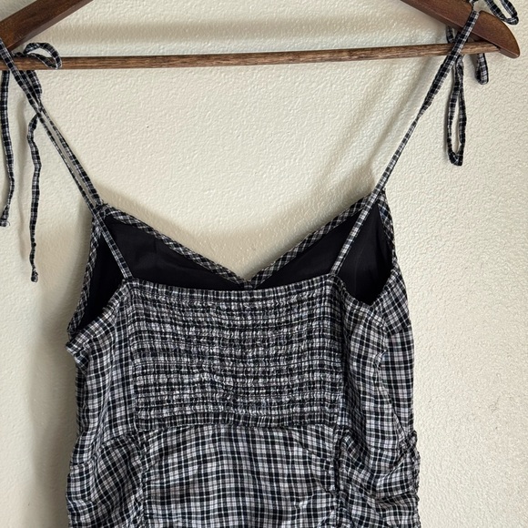 Hollister Plaid Ruched Tie Strap Mini Dress Black White Check Size Small - Picture 7 of 11